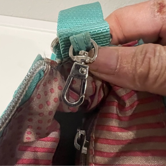 Beside-U RFID Blocking Teal Green Medium Crossbody Bag Hand Sewn Nylon EUC - Picture 13 of 13